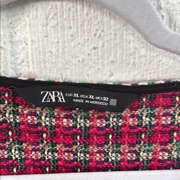Zara Tweed Stylish Pink Houndstooth Fringe Cropped Blazer - Picture 2 of 8